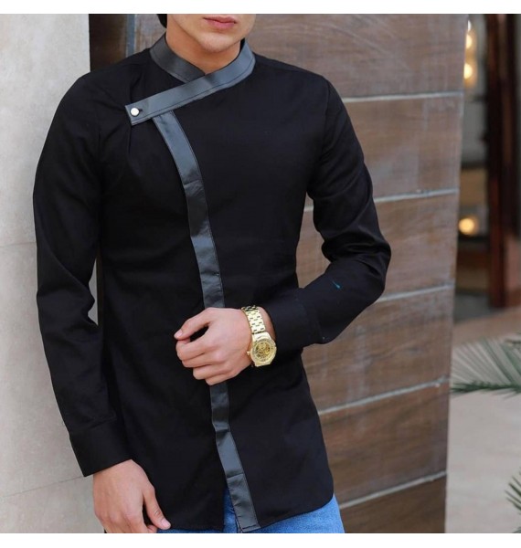 Men's Asymmetric Patchwork Long Sleeve Shirt