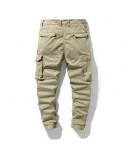 Men's Outdoor Estic Waist Cotton Multi-Pocket Casual Cargo Pants