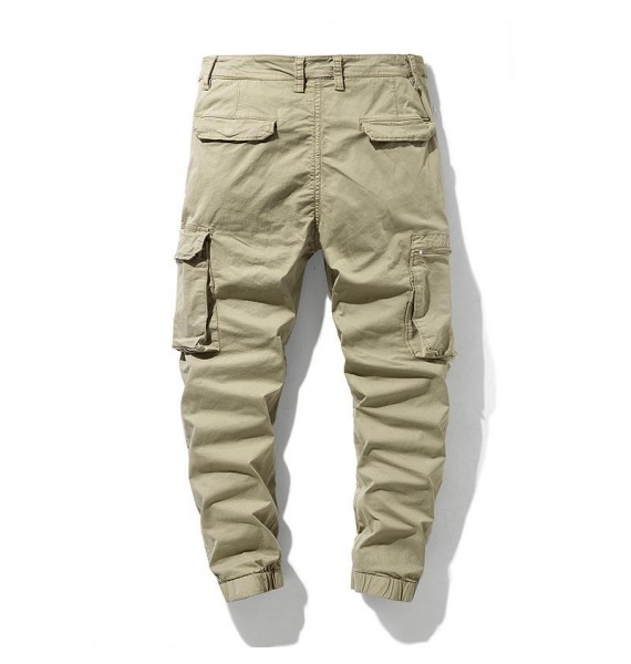 Men's Outdoor Estic Waist Cotton Multi-Pocket Casual Cargo Pants