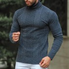 Pin Striped Casual Men's Turtleneck Sweater