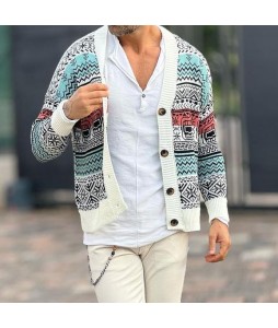 Ethnic Pattern Wool Cardigan