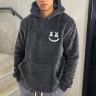 Smiley Embroidered Casual Hooded Plush Sweatshirt