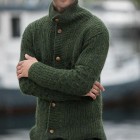 Men's Casual Solid Color Long Sleeve Turtleneck Cardigan