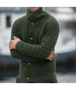 Men's Casual Solid Color Long Sleeve Turtleneck Cardigan