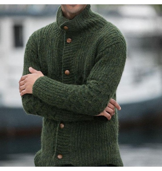 Men's Casual Solid Color Long Sleeve Turtleneck Cardigan