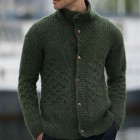 Men's Casual Solid Color Long Sleeve Turtleneck Cardigan