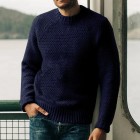 Men's Fashion Retro Solid Color Casual Round Neck Pullover Sweater