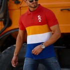 Men's Fashion King Print Colorblock Casual Slim Fit Polo Shirt