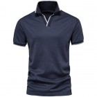 Men's Solid V-Neck Polo Shirt Work T-Shirt