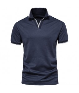 Men's Solid V-Neck Polo Shirt Work T-Shirt