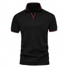 Men's Solid V-Neck Polo Shirt Work T-Shirt