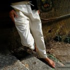 Men's Fashion Casual Loose Rice Apricot White Cotton And Linen Trousers