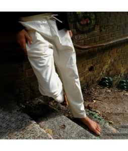 Men's Fashion Casual Loose Rice Apricot White Cotton And Linen Trousers