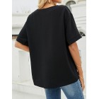 Solid Color Casual Loose V-Neck Short Sleeve Blouse