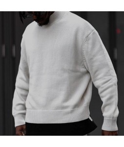 Men's White Retro Loose Casual Cssic Crewneck Sweater