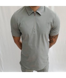 Slim-fit solid color short-sleeved polo shirt