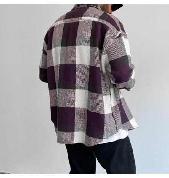 Square Check Texture Shirt Jacket