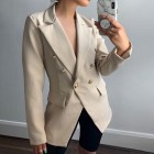 Women's Fashion Elegant Long Sleeves Slim Button Solid Color Long Coat Small Suit