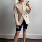 Women's Fashion Elegant Long Sleeves Slim Button Solid Color Long Coat Small Suit