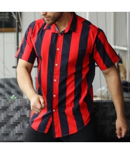 Bck And Red Striped Short-sleeved Casual Shirt