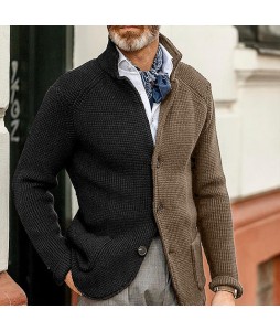 Men's Fashion Business Stand Colr Long Sleeve Knit Cardigan