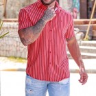 Men's Casual Fashion Striped Print Short Sleeve Shirt