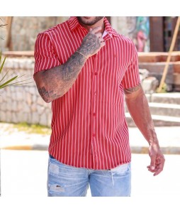 Men's Casual Fashion Striped Print Short Sleeve Shirt