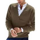 Men's V-Neck Warm Knit Solid Color Long Sleeve Sweater