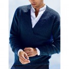 Men's V-Neck Warm Knit Solid Color Long Sleeve Sweater