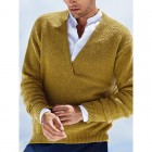 Men's V-Neck Warm Knit Solid Color Long Sleeve Sweater