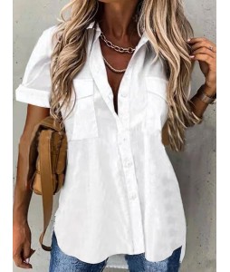 Casual Loose Solid Color Cardigan Short Sleeve Blouse