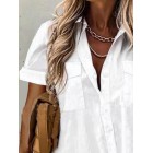 Casual Loose Solid Color Cardigan Short Sleeve Blouse