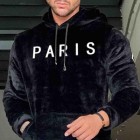 Men's Plush Warm Graphic Embroidery Drawstring Hooded Sweatshirt