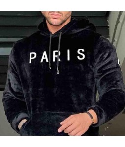 Men's Plush Warm Graphic Embroidery Drawstring Hooded Sweatshirt