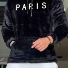 Men's Plush Warm Graphic Embroidery Drawstring Hooded Sweatshirt