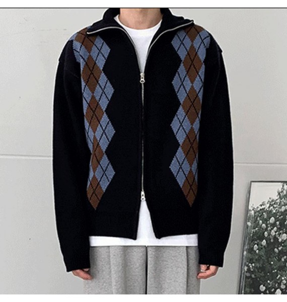 Men's Elegant Pid pel Knit Zip Cardigan