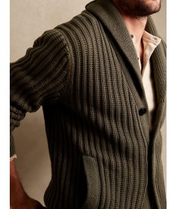 Men's  Everyday Dark Green Wool Striped Jacket