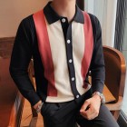 Style Contrast Striped Long-sleeved Knitted Cardigan Sweater