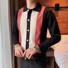 Style Contrast Striped Long-sleeved Knitted Cardigan Sweater