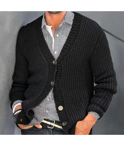 Men's Casual Solid Color Button pel Knit Cardigan