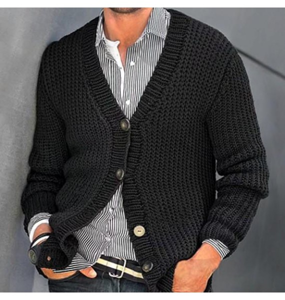 Men's Casual Solid Color Button pel Knit Cardigan