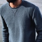 Men's Retro Blue Round Neck Business Casual Knit Sweater