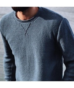 Men's Retro Blue Round Neck Business Casual Knit Sweater