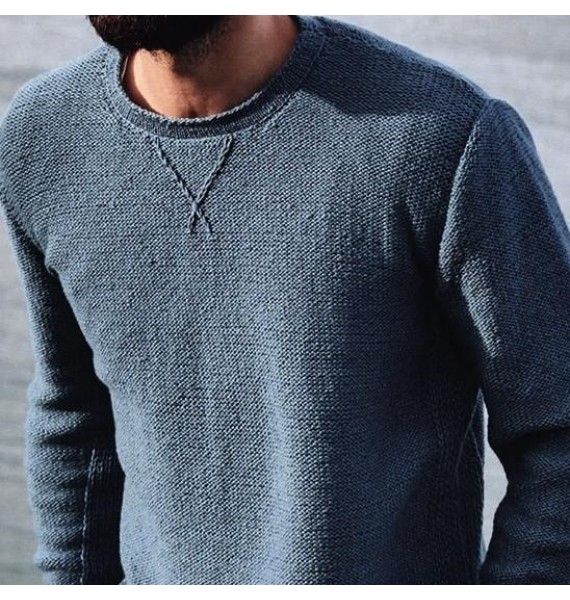 Men's Retro Blue Round Neck Business Casual Knit Sweater