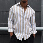 Men's Candy Striped Loose Casual Workwear Style Short Sleeve Shirt