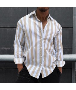 Men's Candy Striped Loose Casual Workwear Style Short Sleeve Shirt