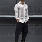 Men's Candy Striped Loose Casual Workwear Style Short Sleeve Shirt