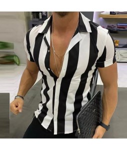 Striped Texture Slim-fit pel Short-sleeved Shirt