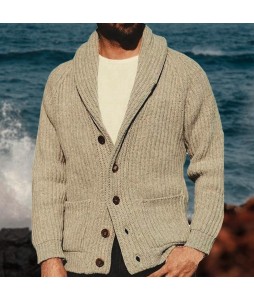 Men's pel Long-sleeved Pit Strip Cardigan Sweater Single-breasted Solid Color Jacket Men