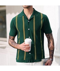 Men's Casual  Striped Knit Polo Shirt